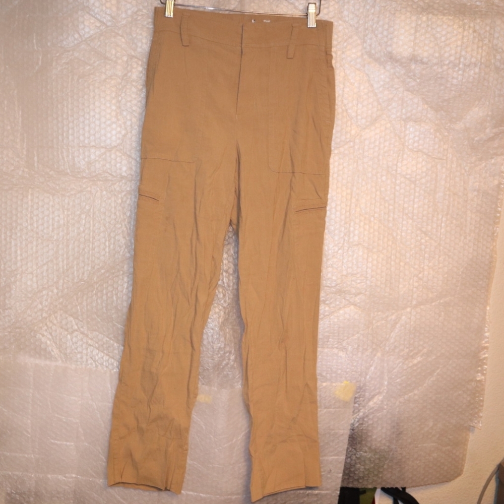 Vince Linen Blend Crop Pants Straight Leg Khaki Casual Size M - Picture 8 of 12